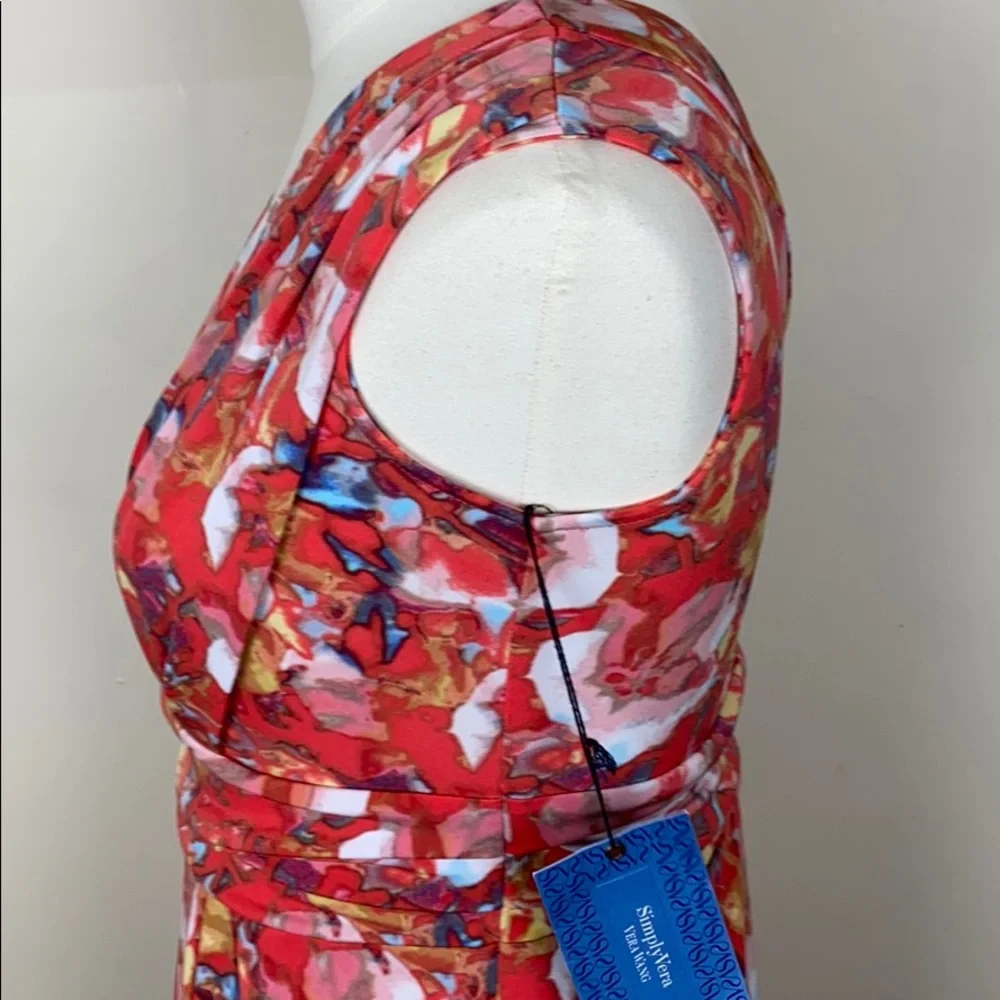 NWT SIMPLY VERA WANG Coral Pink Floral Midi Dress XS - Picture 3 of 13